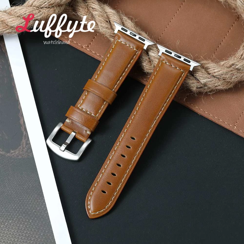 Ölwachs-Verfärbung, Rindsleder-Uhrenarmband für Apple Watch 1–11, Ultra SE 3, 2, 1, Herren-Business-Armband für Iwatch 38–49 mm
