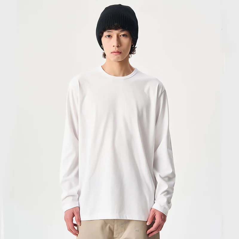 

Loose Breathable Pure Color Long Sve T-irt COOLMAX Jersey LS Tee Mountain System Japanese Sle Cotton Polyester Blend