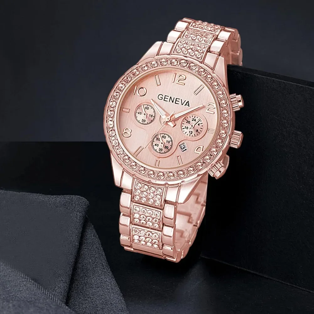 Fashion Unisex Diamond Watches Luxury Men and Women Calendar Quartz Clock Rose Gold Silver Stainless Steel Watch