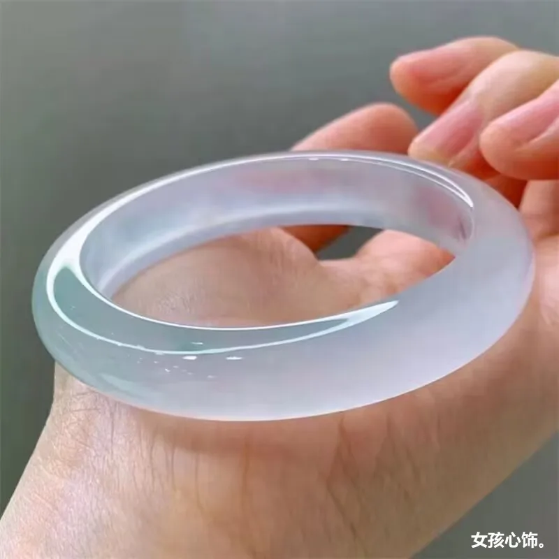 Natural , translucent jade bracelet, white moonlight, young style, high ice grade clear water jadeite