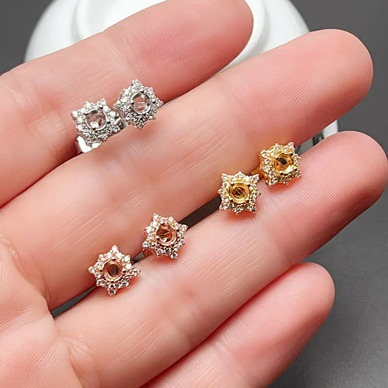 

Pure Sterling Silver Stud Earrings Setting 3mm Round Gemstone Earring Tray 925 Silver Jewelry DIY Supplier