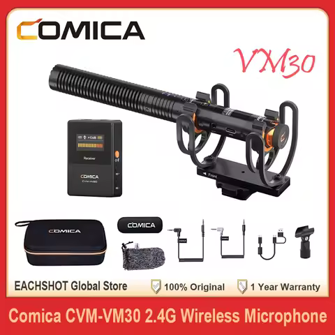 Comica VM30 2.4G Wireless Microphone Super Cardioid Condenser Shotgun Mic for DSLR Camera Smartphone PC Live Streaming Filmmaker