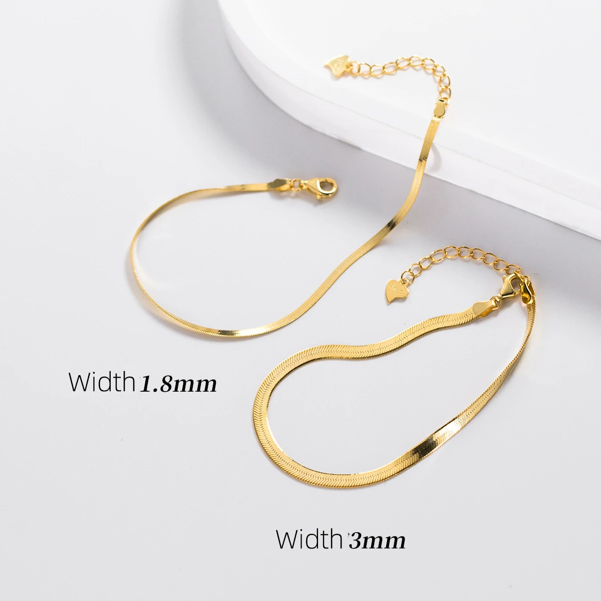 

925 Sterling Silver Chain Bracelets 1.8mm 3mm Width Gold Color Snake Bone Chain Dainty Minimalist Jewelry For Daily Wear