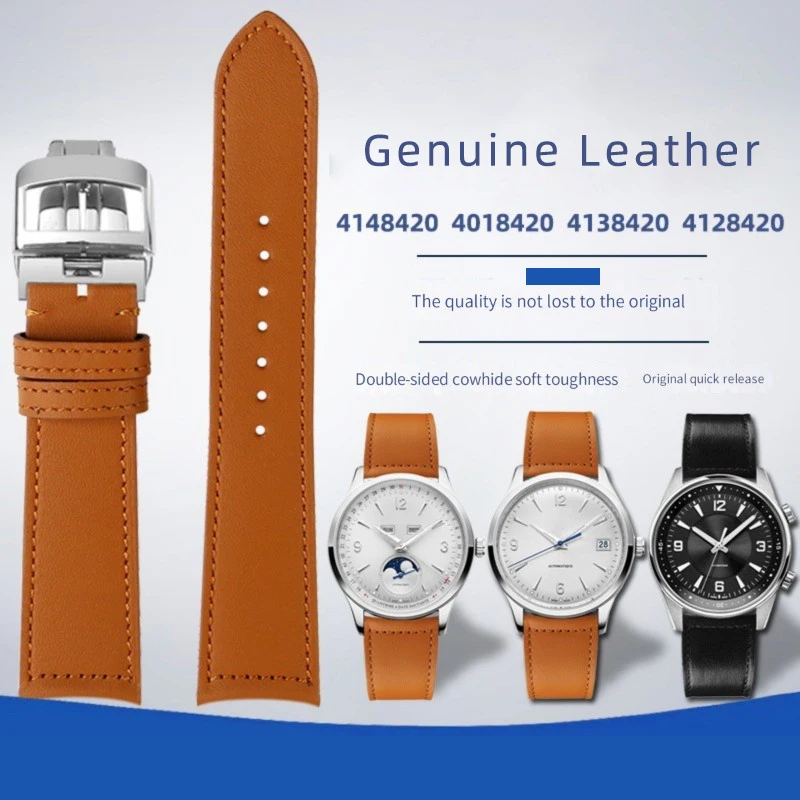 19/20/21mm Genuine Leather Strap Stainless Steel Push-Button Hiden Clasp for JAEGER-LeCoultre Master Men Watch Band+ Tool