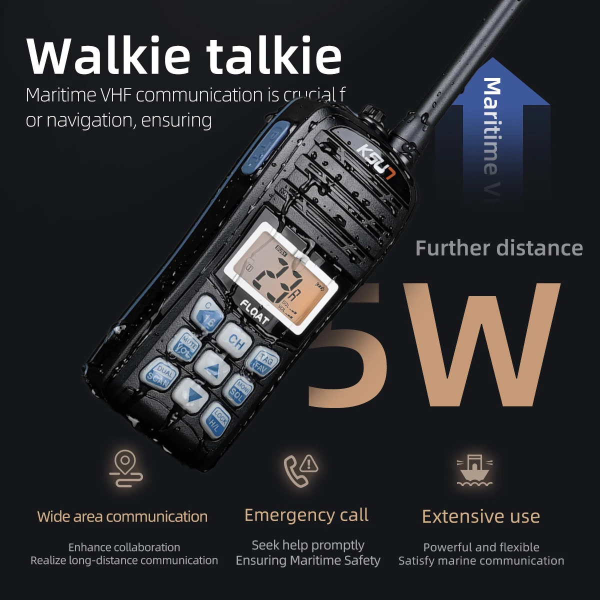 KSUN P35EX راديو بحري آمن Vhf IP67 جهاز إرسال واستقبال محمول مقاوم للماء ومقاوم للانفجار جهاز اتصال لاسلكي