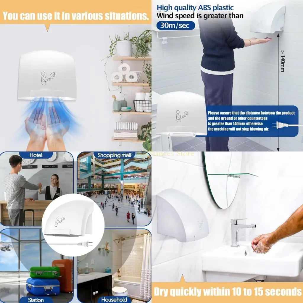 

D0AB Energy Efficient Automatic Hand Dryer Space Saving Hand Dryer Easy Installation Air Dryer ABS Texture for Bathroom Use