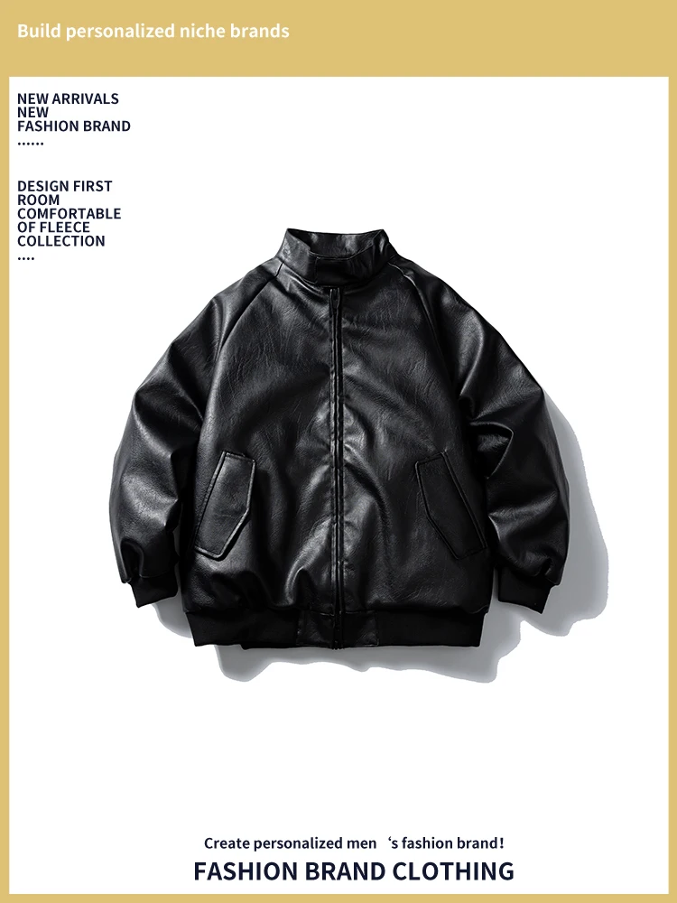 

Weiang Men's Winter PU Leather Jaet Du down Puffer Coat Warm Loose Workwear Outerwear Youthful Sle Thiened Fabric