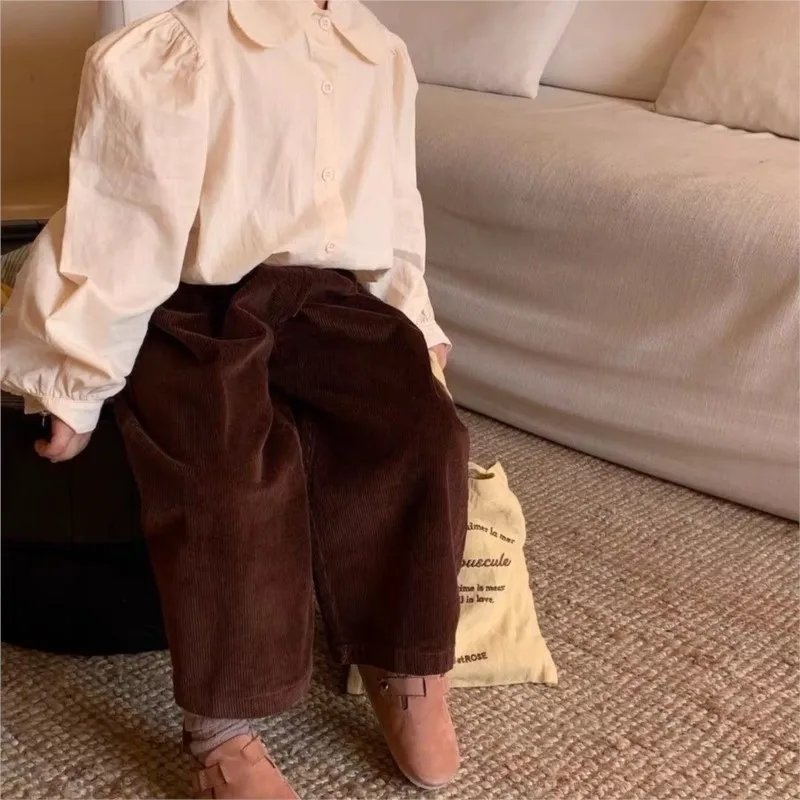 Fashion Baby Girl Boy Corduroy Wide Leg Pant Solid Color Infant Toddler Child Casual Trousers Spring Autumn Baby Clothes 1-10Y