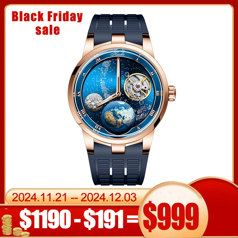 Haofa 1952 Carrousel Mechanical Watch For Men Sapphire Karrusel Starry Power Reserve 80H Wristwatches Luxury relógio masculino