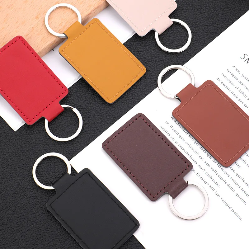 

Rectangular PU Leather Customized LOGO Keychain Blank Laser Engrave Multifunctional Bag Car Keyring Personalized Key Chains