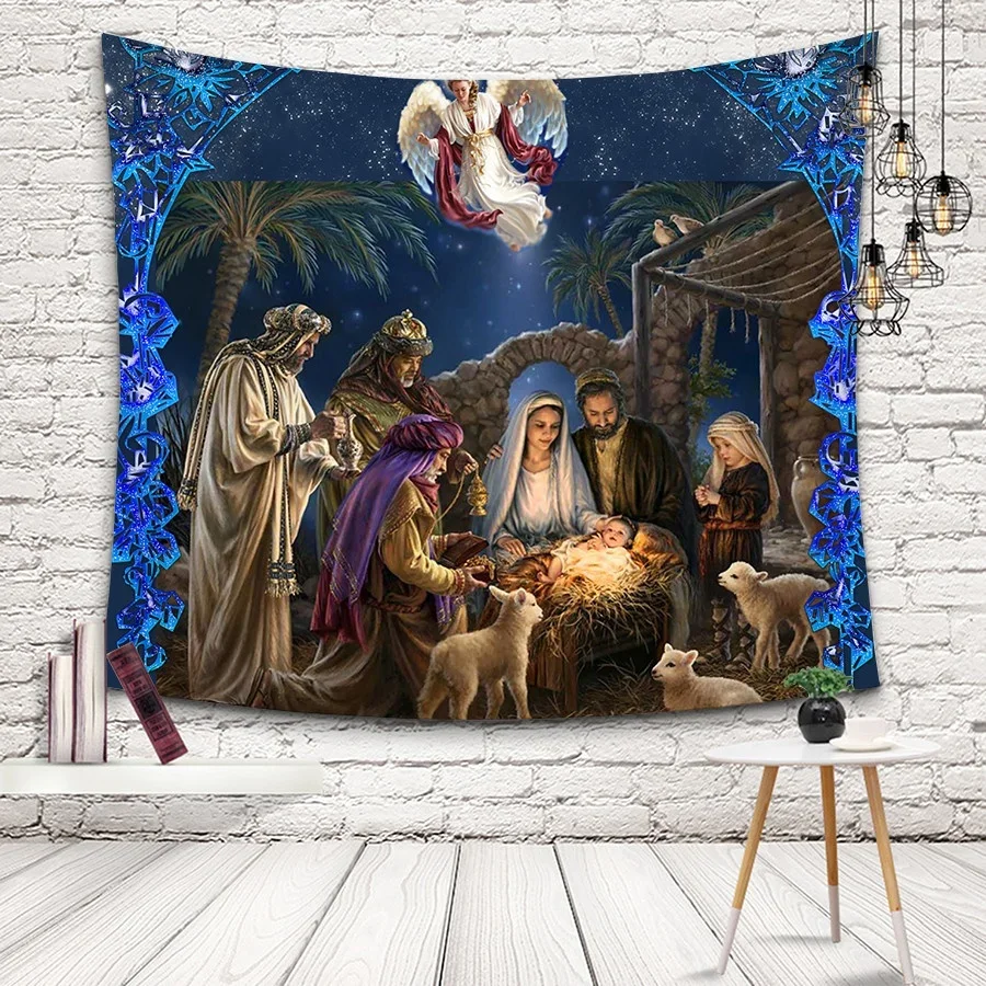 1PC Nativity Tapestries Wall Blanket Baby Jesus Printed Beach Towels Cover Wall Hanging Tapestry Home Decor Poster