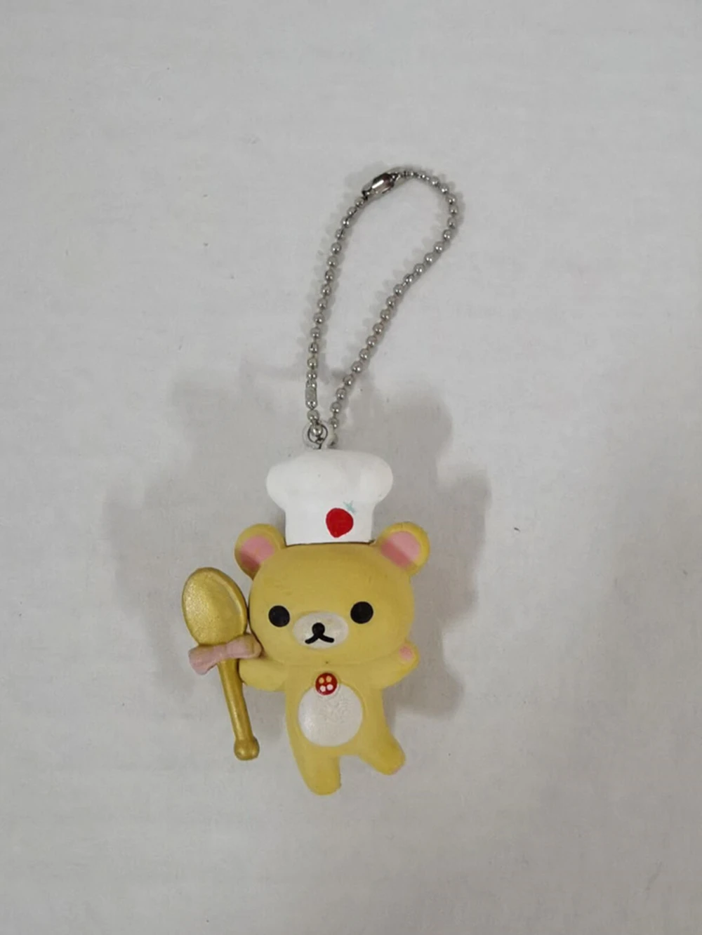 New Cute Rilakkuma Korilakkuma Strawberry Chef Keychain PVC Keyholder Women Bag Small Pendant Cartoon Bear Mini Ball Chain