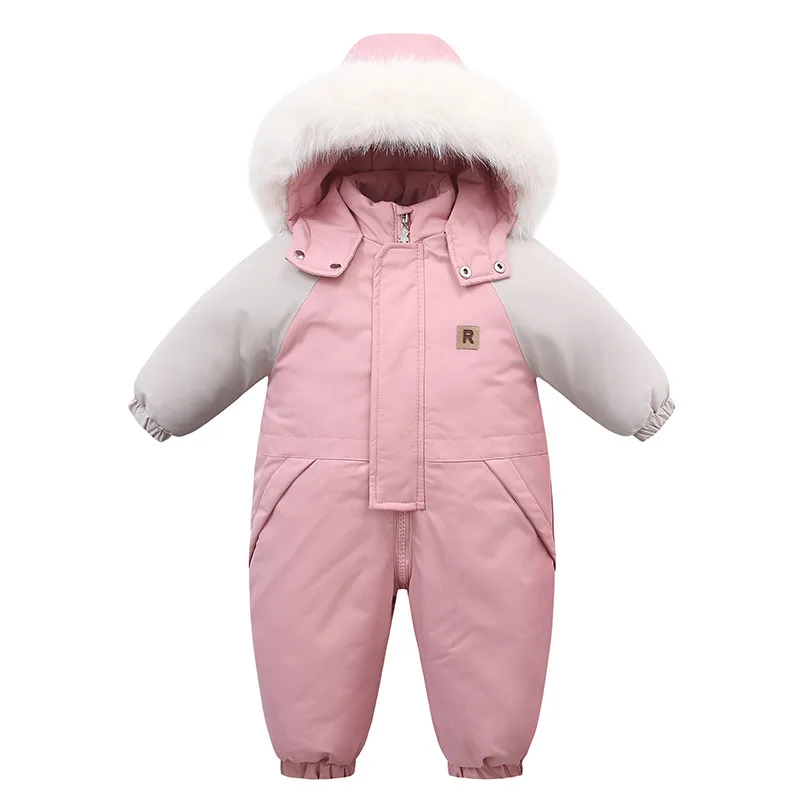 AYNIGIELL 2024 Children Thickening Jumpsuit Built-in Wool Hooded Down Romper Baby Boys and Girls Warm Winter Clothing