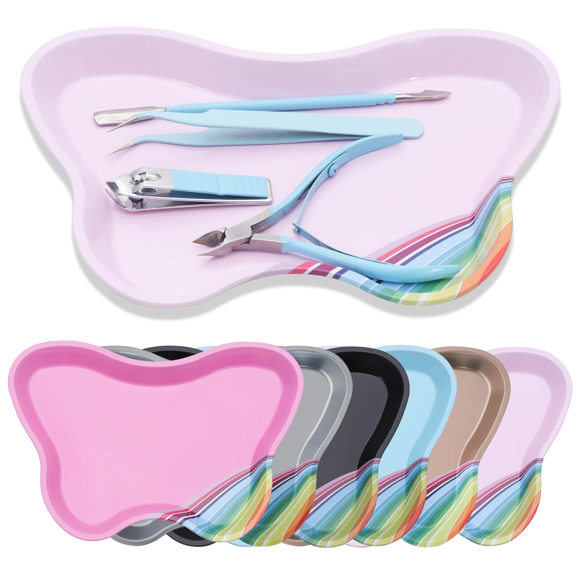 

1pc Butterfly shape Stainless Steel Cosmetic Storage Tray Nail Art Manicure Tweezers Nail Clippers Container Cleaning Tools