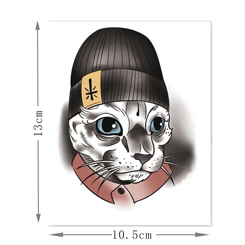 Cool Street Hip Hop Cat Temporary Tattoos Cartoon Black Tatto Waist Arm Body Art Waterproof Fake Tatoo Sticker for Woman Men