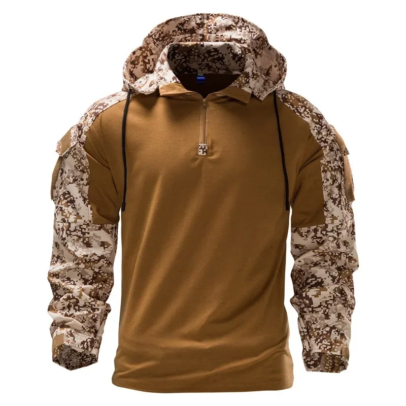 Autumn New Elastic European Outdoor Camo Hoodie with Detachable Pockets Long Sleeve Combat Suit