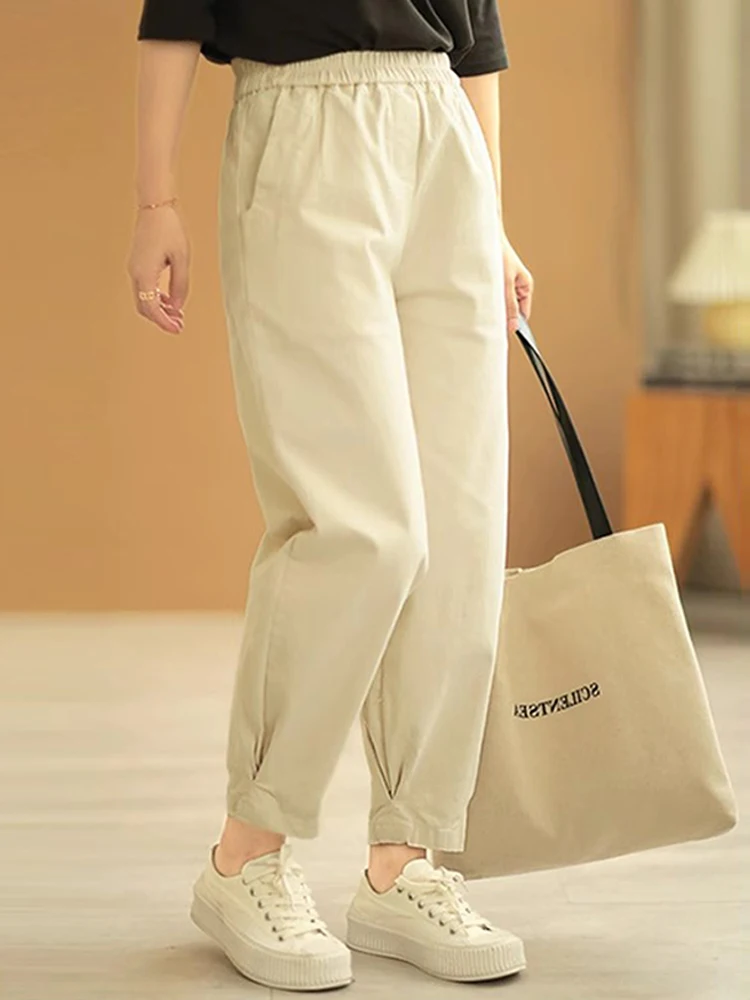 Casual Chic Slimming Nine-Piece Straight Leg Pants for Women Autumn 2026 Fashion Simple Quality plus Size Elastic Waistband