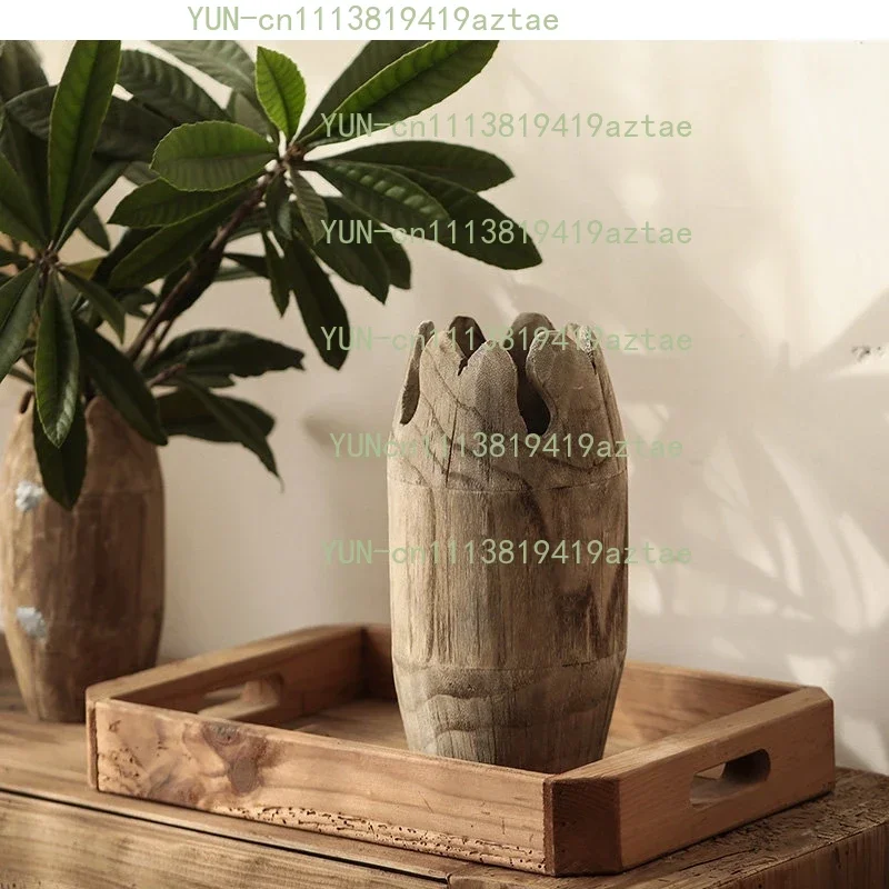 Wooden Paulownia Wood Vase Living Room Table Flower Arrangement Modern Home Decoration