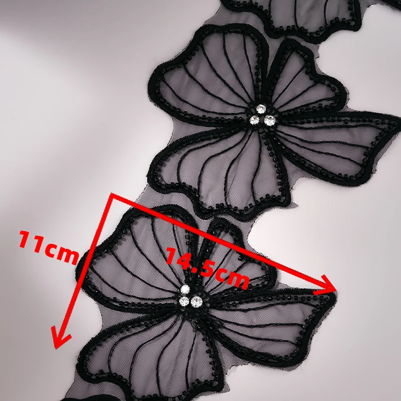 Butterfly Embroidery Lace Trim with Pearl Beading DIY Sewing Applique clothing accessories Textile accessories