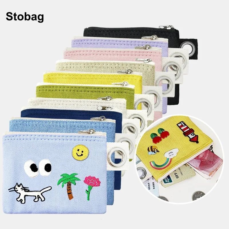 

StoBag 5pcs Colorful Canvas Zipper Bags Small Cotton Hanging Hole Cute Coin Card Cosmetic Makeup Packaging Storage Handbag Pouch