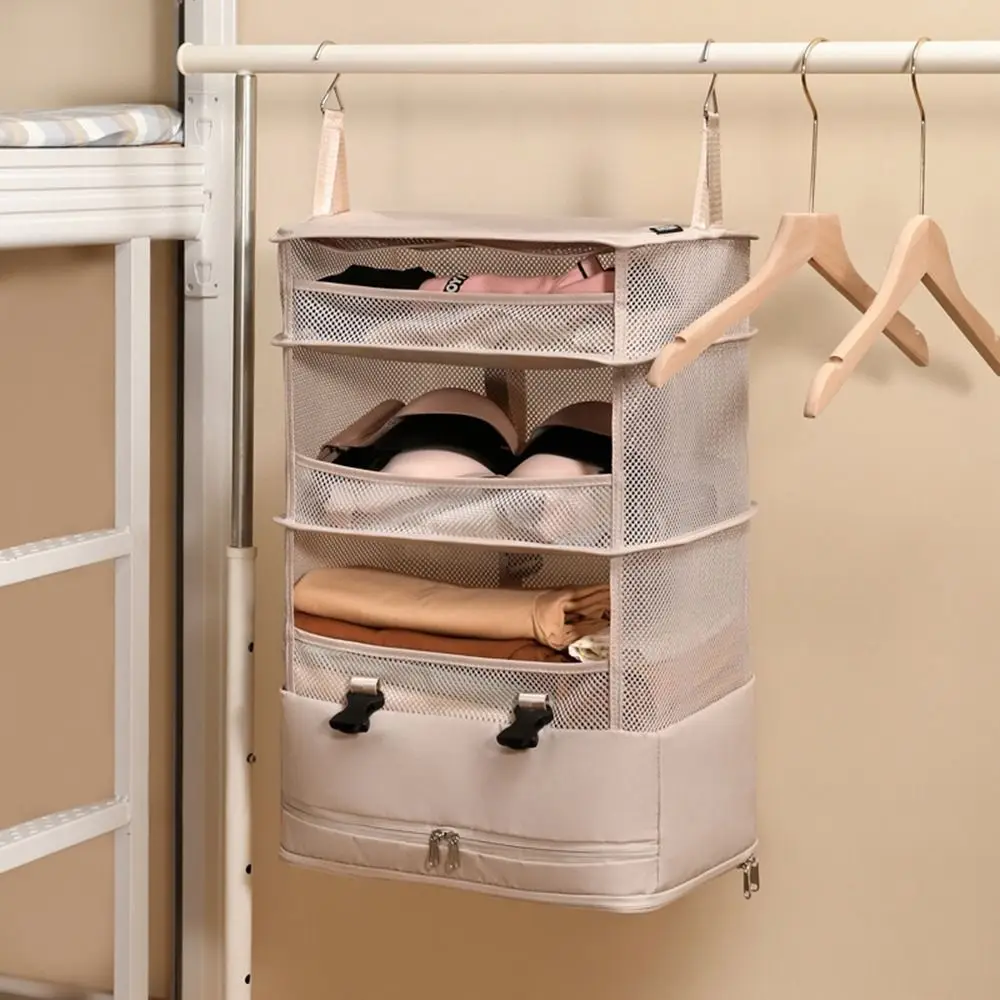 

4 Layers Hanging Travel Storage Bag Foldable Space Saving Hanging Clothes Storage Bag with Mesh Pockets Large Capacity