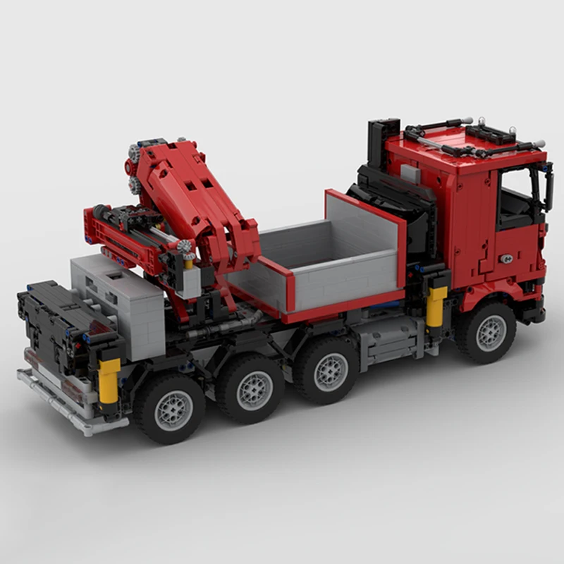 MOC Red F1650 Truck Crane Engineering Vehicle Building Blocks modello di trasporto urbano mattoni di assemblaggio fai da te giocattolo da collezione