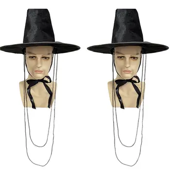 2025 Rollspelsdräkthatt Traditionell Mingdynastin Koreansk platt topphatt för män Bred brätte UV-skydd Svart keps Scen 10 best sales Fedora hat man - №1