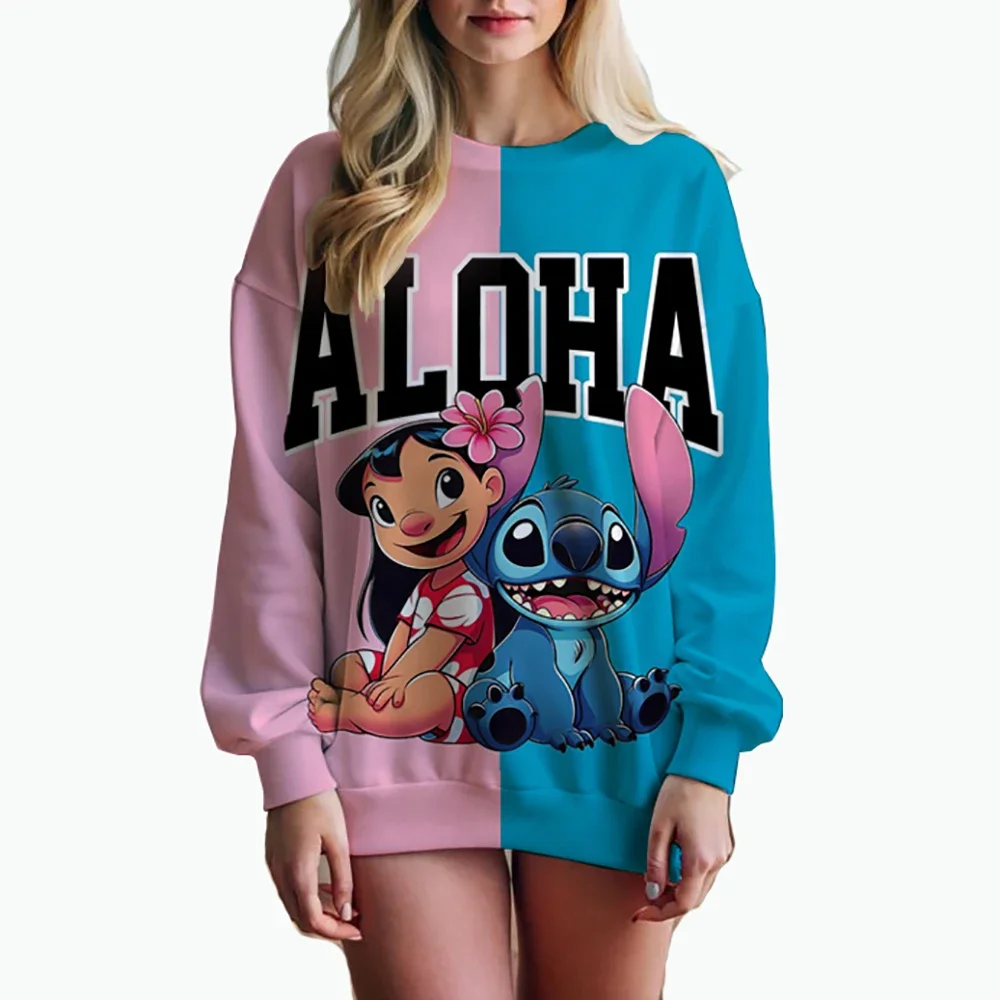 

FunnyFunny Cute Stitch print Sweatshirt Women Clothes 2024 Harajuku Kawaii Hoodies Girls Long-Sleeved Winter Tracksuit Femme