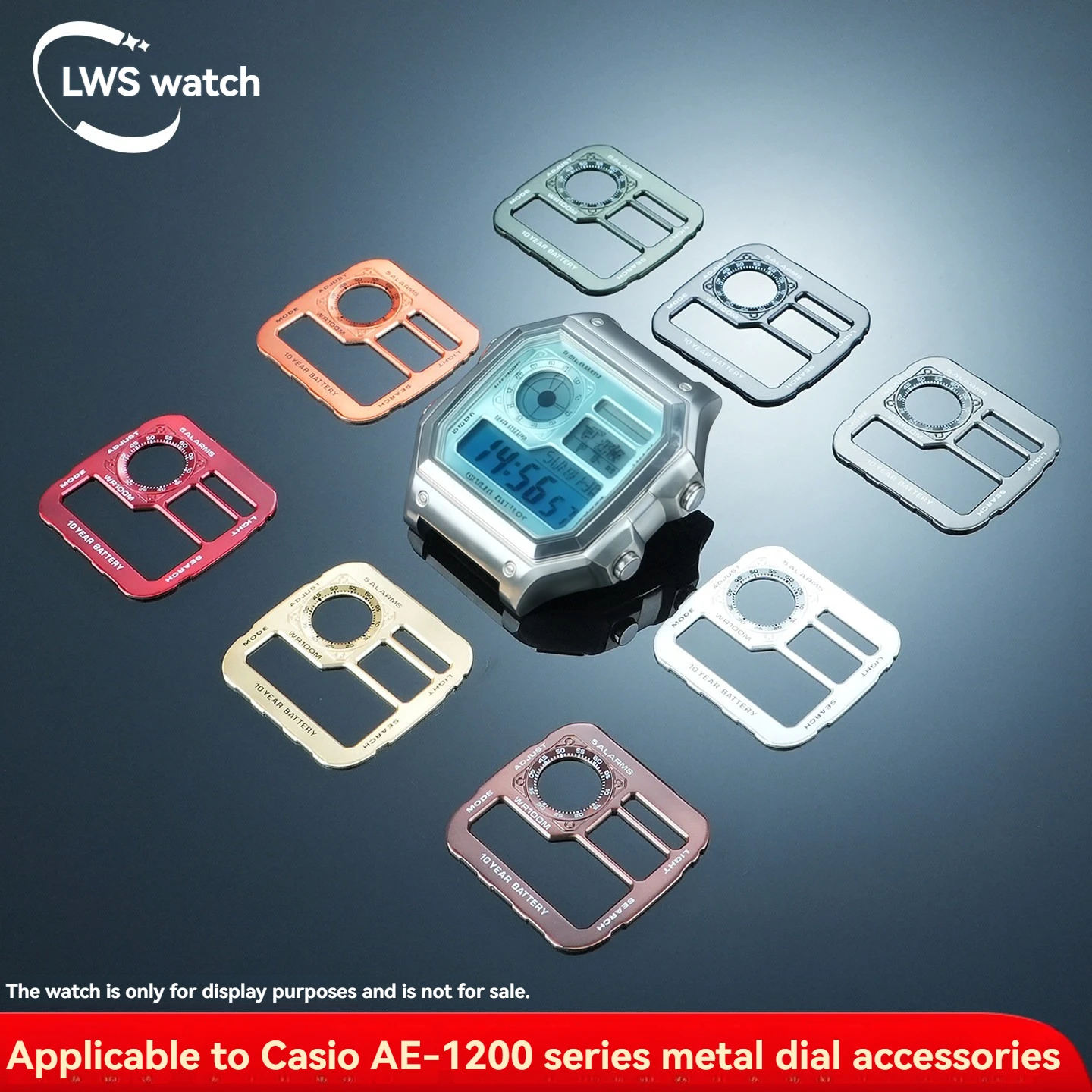 Customization parts for Casio 3299 AE-1200 series watches: Replacement dials in white, black, and metallic finishes