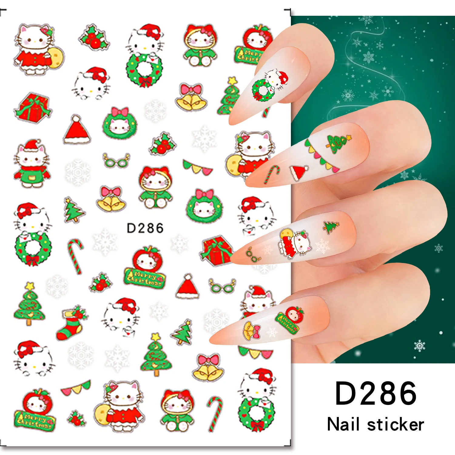 1PCS Sanrio Christmas Hello Kitty Nail Sticker Disney Mickey Mouse Mickey Stickers For Nails Christmas Decoration Press On Nails