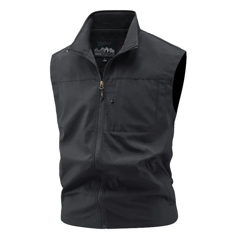 New High Quality Spring Autumn Men's Fashion Casual Sleeveless Vests Solid Multi-pocket Outdoor Sport Waistcoat Zip Lapel Vest