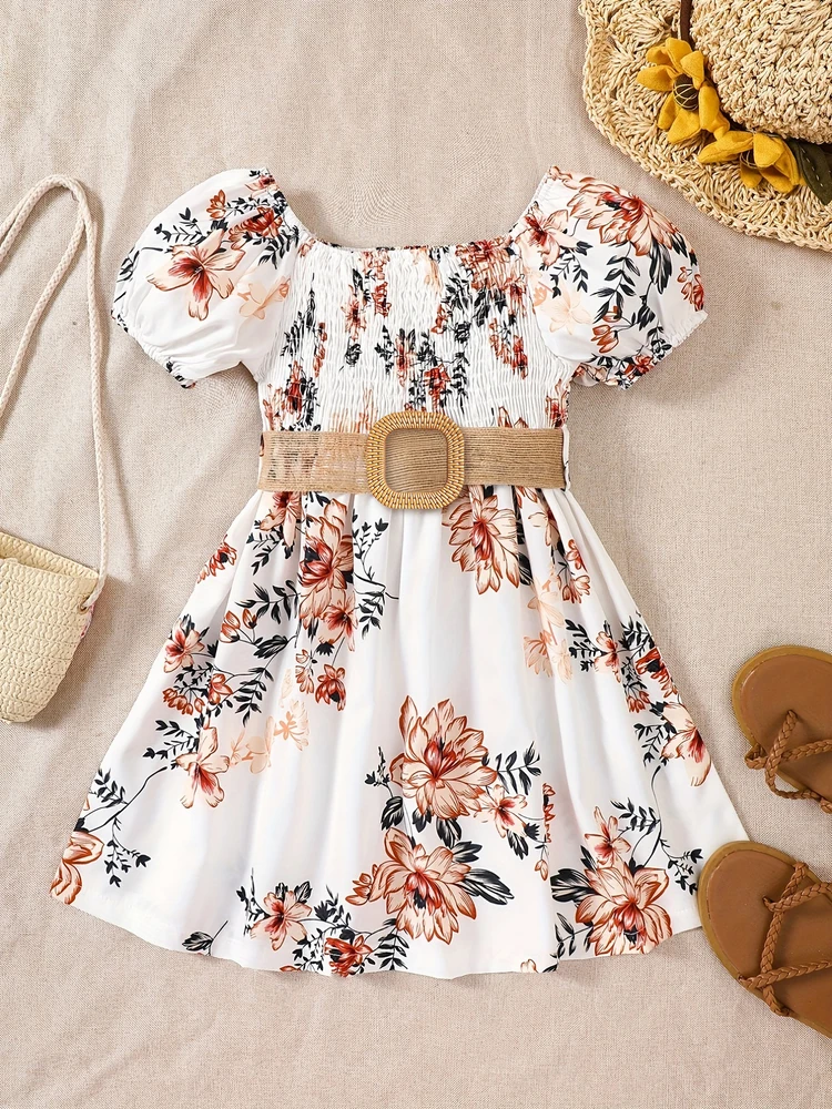 Girls summer new romantic pastoral vacation bubble sleeve retro dress