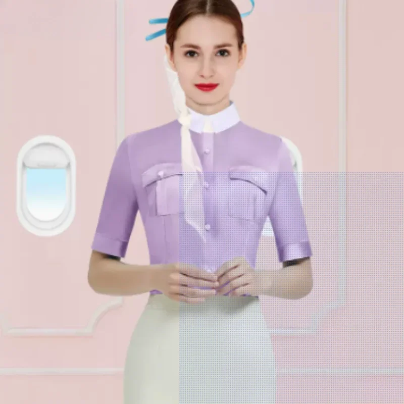 

Air Stewardess Uniform Summer Suit Flight Attendant Professional Dress Female Beautician Short Sleeve Skirt High-end