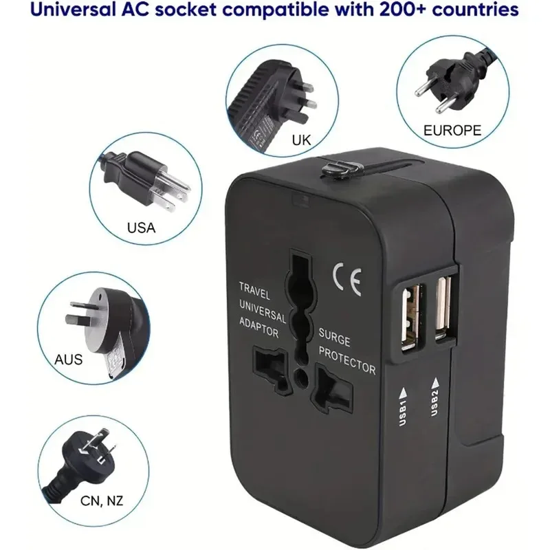 Universal Travel Adapter with Dual USB Port UK to EU Plug Adaptor Wall Charger AC Power Converter World for USA EU UK AUS