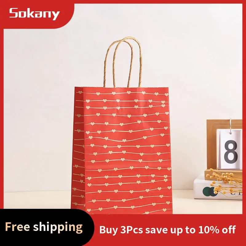 A59E-D 24 Pcs Valentines Day Gift Bags Goodie Bags With Handles Heart Love Paper Bags For Wedding And Valentine