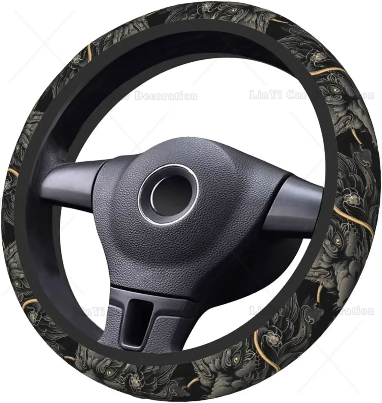 Hand Drawn Dragon Steering Wheel Cover Elastic Stretch  Anti-Slip Steering Wheel Protector Universal 15 Inch for Cars Truck SUV