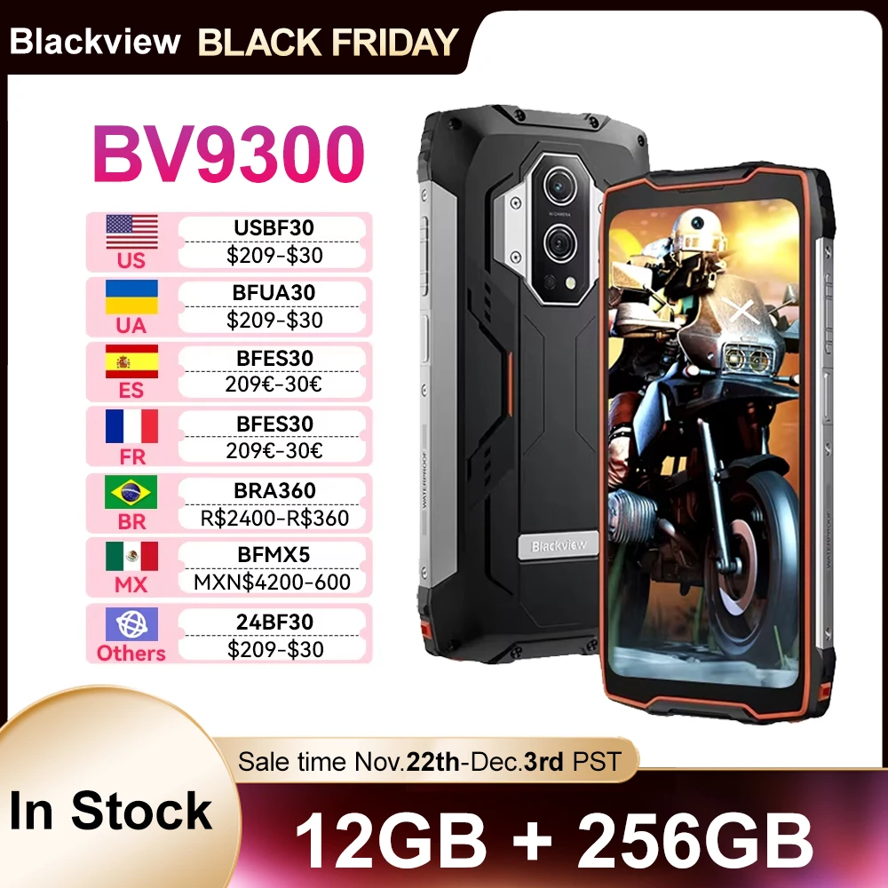 BLACKVIEW BV9300 12GB 256GB Rugged Smartphone 15080mAh 120Hz 2.3K Display Mobile Phone 50MP NFC Cellphones