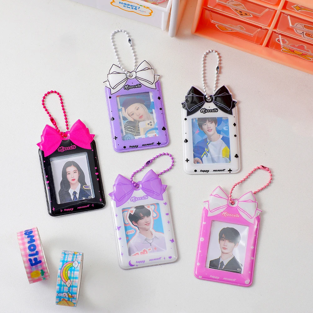 INS Cartoon Bowknot Photocard Holder 2 inch Photo Protector Case Student Keychain Bag Pendant Korean Idol Small Card Sleeves