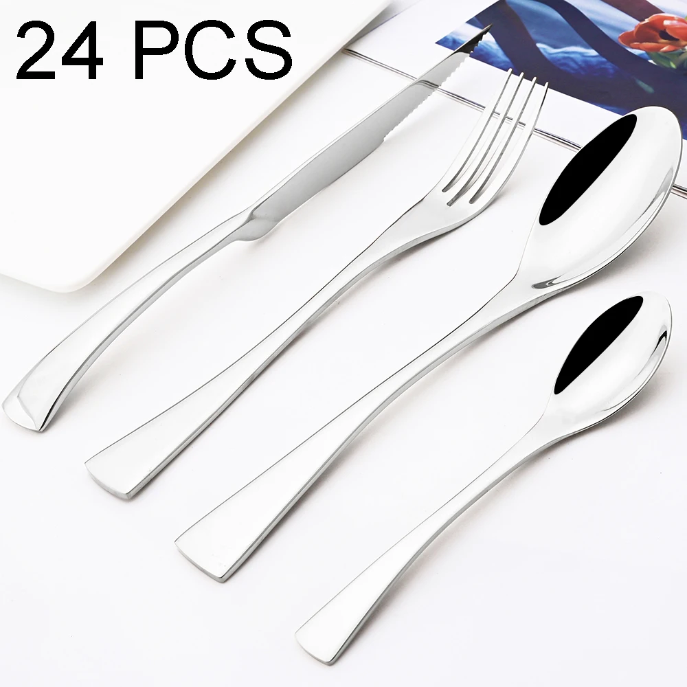 24pcs High Quality Cutlery Set 18/10 Stainless Steel Tableware Upscale Dinnerware Steak Knife Fork Coffee Spoon Kitchen Flatware