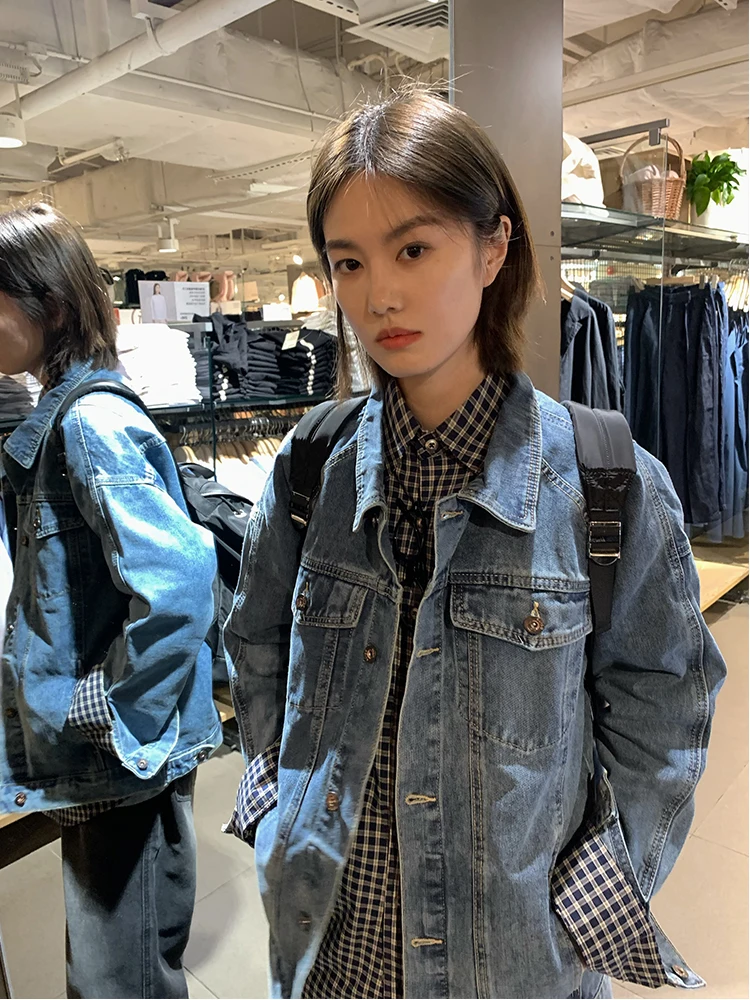 

Свободные джинсы Laid-ba American Sle Jaet Waed Heart Tart Lazy Sle Top, женская модная осенняя верхняя одежда, пальто