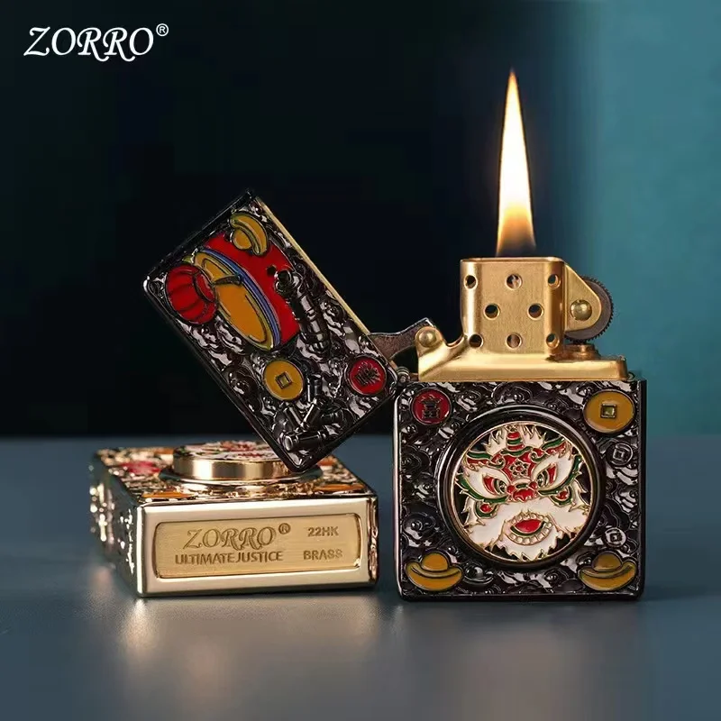 ZORRO Pure Copper Armor Kerosene Lighter Retro Auspicious Lion Relief Decompression Rotary Wheel Ignition High Grade Men\'s Gift