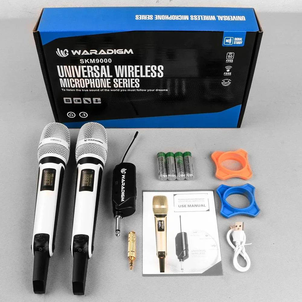 WARADIGM-SKM9000Wireless Microphone, One for Two U Band, FM Home Sound Card, Outdoor Sound Box, Karaoke Stage