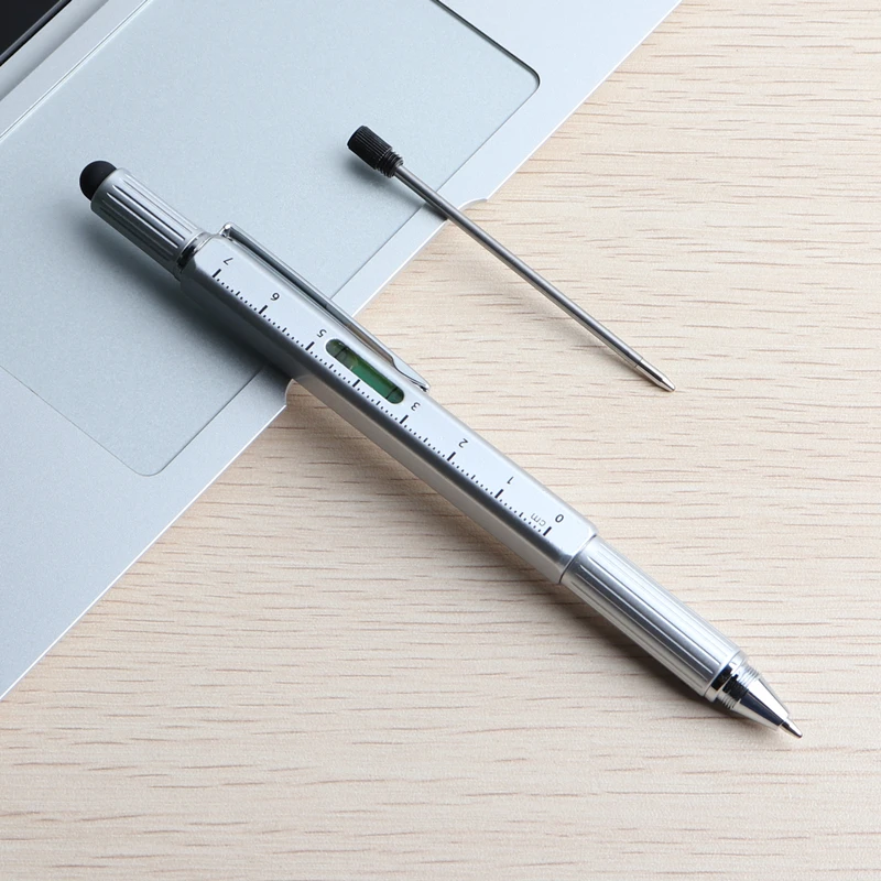 新入荷ツール ボールペン ドライバー 定規 水平器付き 多機能5in1メタルペン