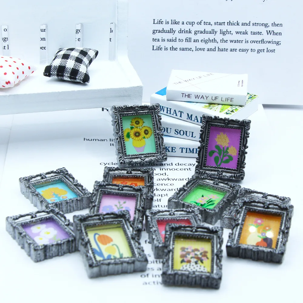 10Pcs/Bag  Retro Oil Painting Frame for 1:12 Dollhouse Home Accessories Miniature Wall Decor Ob11 Model Handmade Diy Accessorie