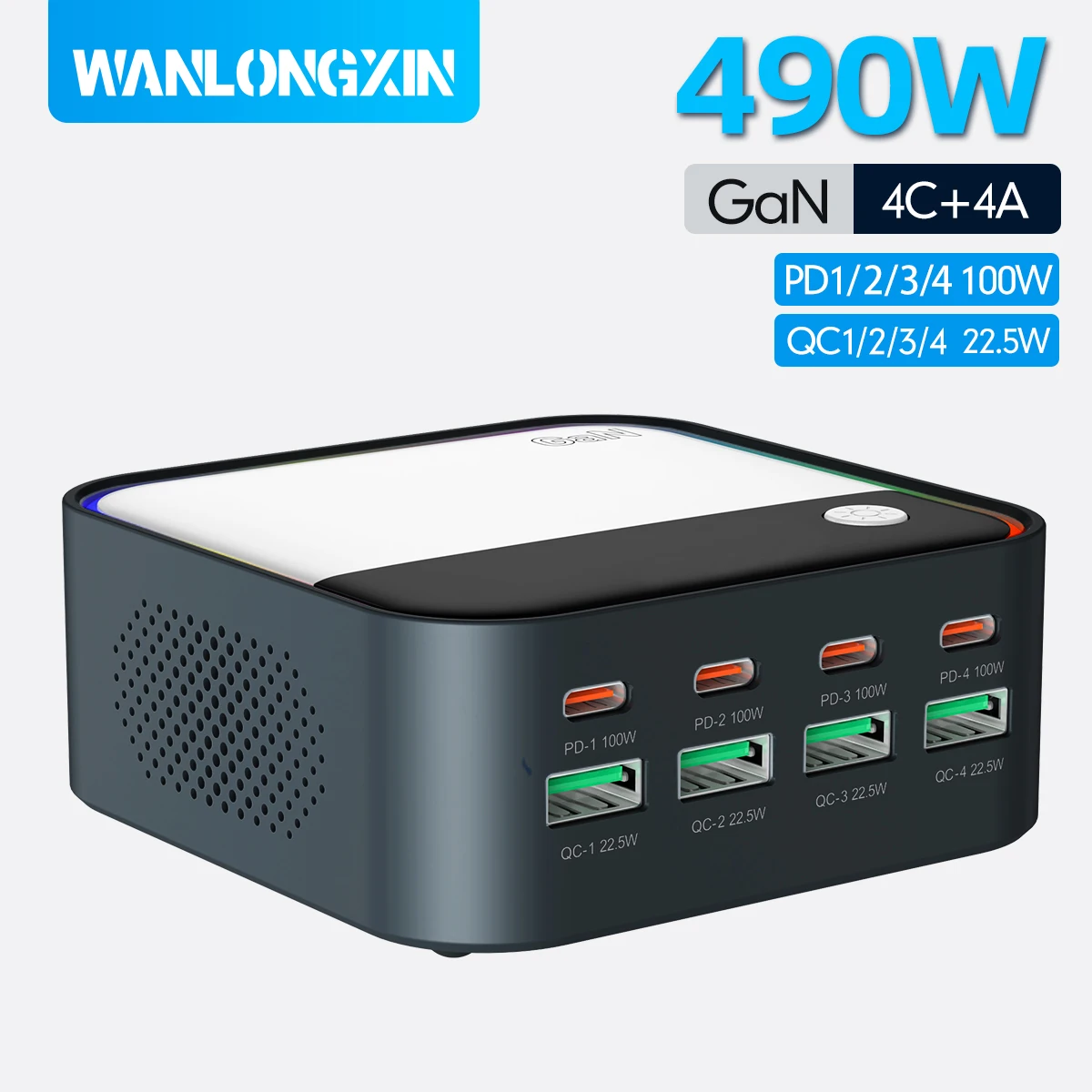 

490W USB C Fast Charger Multi Port GaN 400W PD 3.1 Charging Station PPS 100W 22.5W for MacBook Pro M2 iPhone 15 14 Galaxy