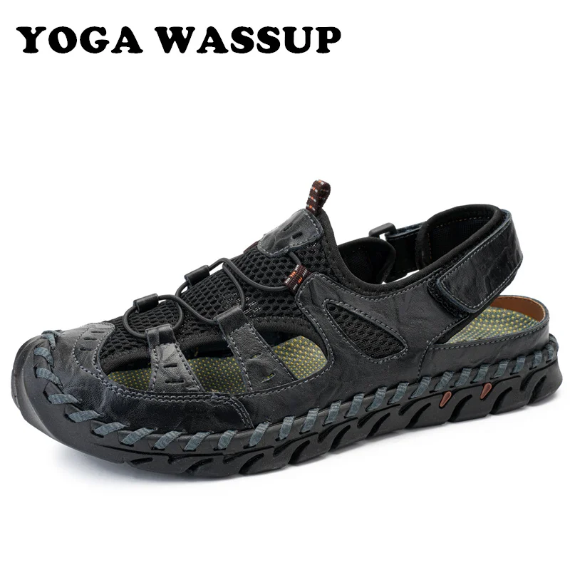 

YOGA WASSUP-Men's summer leather sandals, beach shoes, summer slippers, outdoor casual walking shoes, sizes 38-48