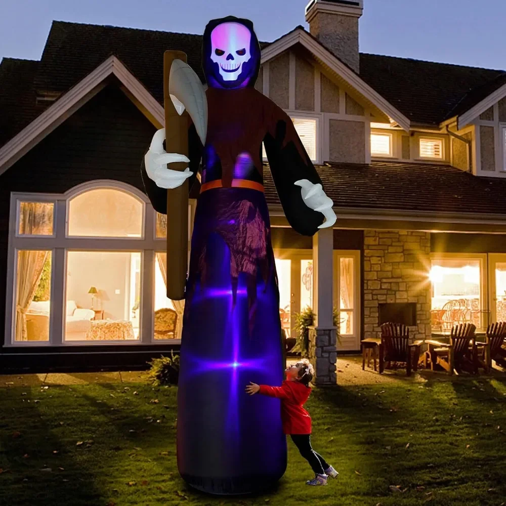 

12 FT Halloween Inflatables Large Lighted Reaper Grim Ghost, Giant Scary Ghosts with LED Lights Animated Blow Up Yard Prop