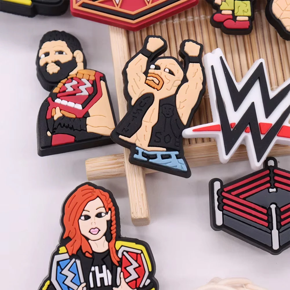 1-12PCS PVC Mix boxing Shoe Charms Cartoon Wrestle Garden Shoes Ornaments Wristbands Decorations Slipper Accessories Xmas Gifts