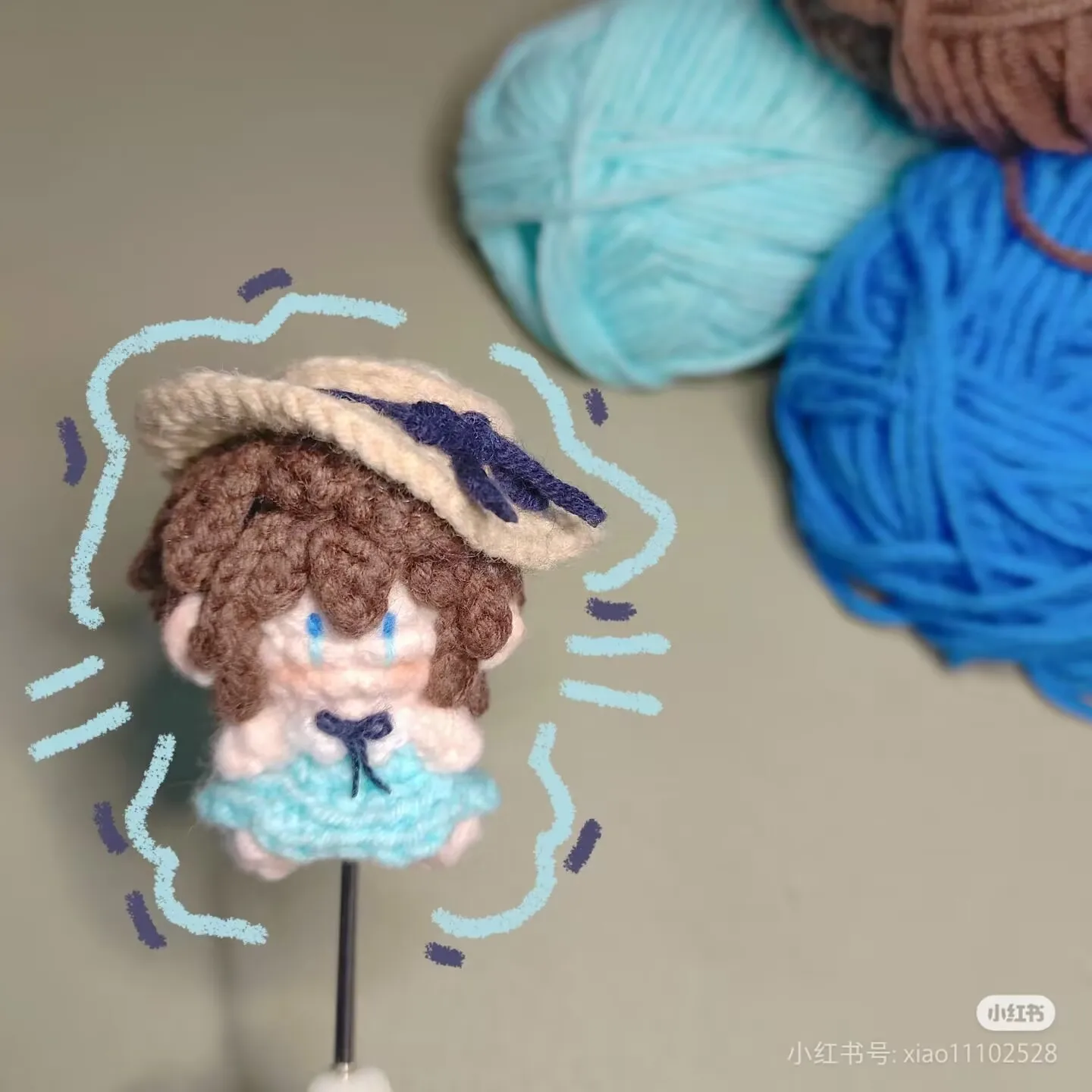 【 منتجات كروشيه 】 قلادة سلسلة مفاتيح من القطيفة "المحقق كونان" و"Ai Haibara" هدية كروشيه