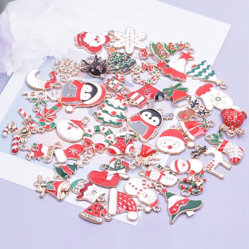 30pcs Random Mix Enamel Alloy Christmas Charms/Pendants For Jewelry Making Supplies Wholesale Items Bulk Charm Holiday Materials